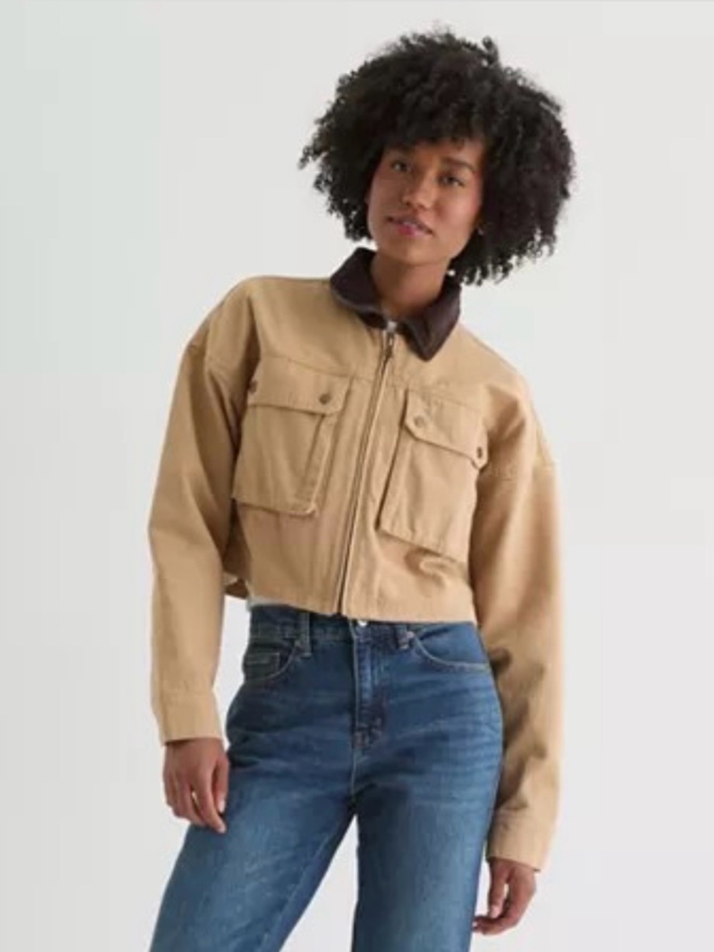 NWT Arizona Jean Co. Tan Canvas Jacket with Contrast Collar - Picture 7 of 8